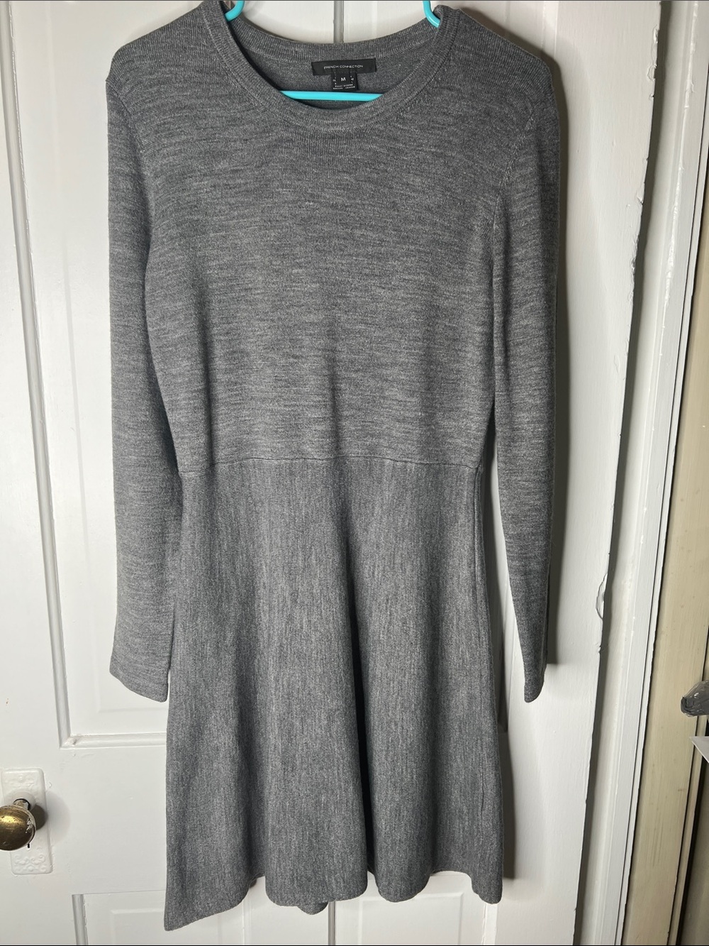 French Connection Women's Gray Knit Long-Sleeve Fit & Flare Dress